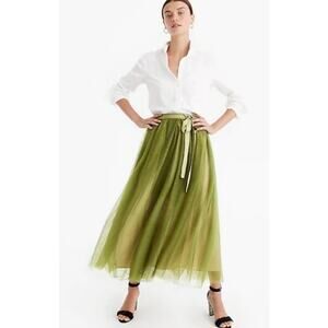 J. Crew Tulle Ball Midi Skirt Wild Forrest Green Size‎ 12 NWT A-Line read